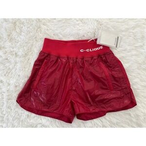 PINKO C-Clique Laminated‎ Shorts Red Tecno Laque Shorts High Waist NWT size XS